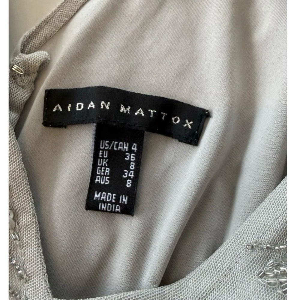 Aidan Mattox Art Deco Beaded Cocktail Dress Silver Gatsby - Picture 9 of 11